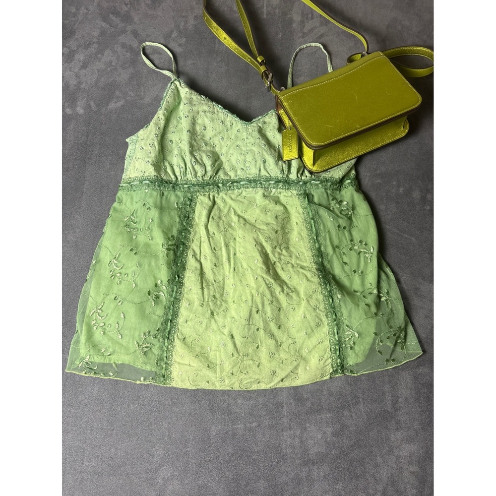 Motherhood Maternity Green Embroidered Mesh Empire Waist Camisole Top Medium